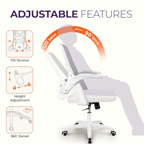 Image of NEO CHAIR Office Desk Chair, Ergonomic Mesh with Flip-Up Armrests, Ivory