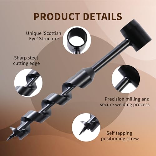 4 Pcs Hand Auger Wood Drill, Bushcraft Gear Heavy Duty Steel Hand Guger Scotch Eye, Multipurpose Manual Survival Tools Dril Wood Auger Hand Drill Tool for Camping, Outdoor, Hiking with a Wooden Stick - Thumbnail 6