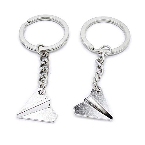 5 Pieces Metal Antique Silver Color Keychains Keyrings CP2J4 Paper Aircraft Airplane Spaceship Key Chain Ring