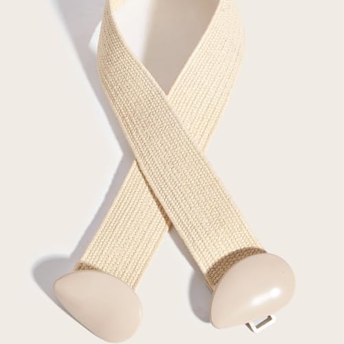 Woven Straw Belts for Women, Stretch Shell Buckle Belt of Dresses and Jeans for Girls Wife Mom and Daughter, Fashion Gift for Birthday Christmas Mother's Day3