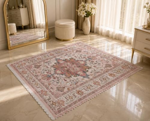 Image of RD TREND Carpet for Hall Digital Printed Carpet for Living Room 52x84 inch | Anti Slip Backing Rug for Bedroom Floor & Home Decor | Nude Pink