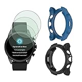 Watch Screen Protector (3+2Pack) Compatible with Fossil Gen 6 44mm, Tempered Glass Film Anti-Scratch High Definition Full Coverage and Soft TPU Protective Case