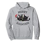 merry kissmyass divertente gatto di natale aggrovigliato in luci felpa con cappuccio