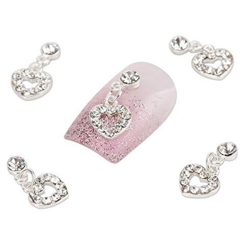 enForten 10 pcs Fashion Nail Charms Silver Dangle Sweet Love Heart 3d Crystal Rhinestone Nail Art Tips Slice Decoration for Women Girls Ladies Cover