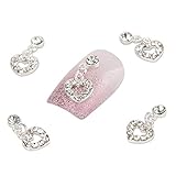 enForten 10 pcs Fashion Nail Charms Silver Dangle Sweet Love Heart 3d Crystal Rhinestone Nail Art Tips Slice Decoration for Women Girls Ladies
