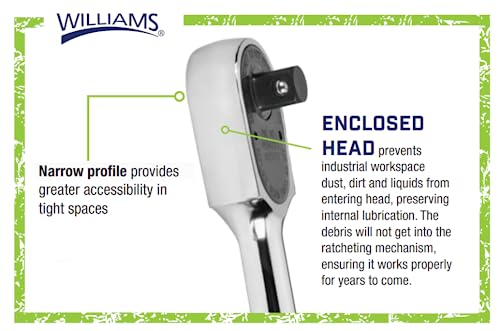 Williams B-52EHLA 3/8-Inch Drive Long Enclosed Head Ratchet, Chrome Finish, 10 1/14 Inch - Image 3