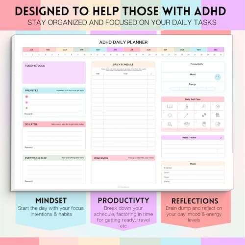 ADHD Daily Planner Notepad for Neurodivergent Adults - Productivity Daily Planner Desk Pad & Task Management to Stay Organized and Focused Note Pad (Rainbow, A4 Landscape) - Thumbnail 6