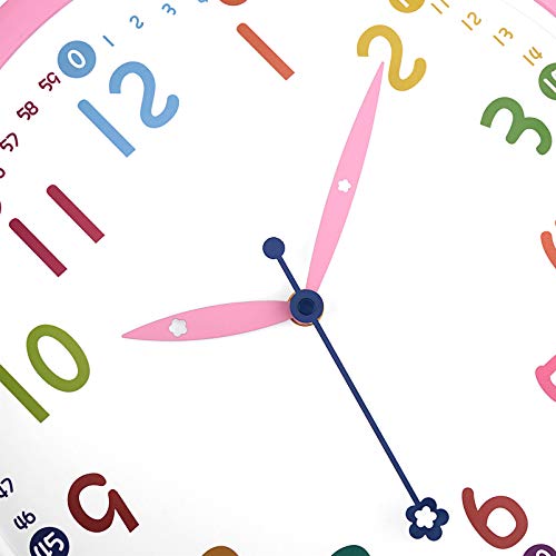 Lumuasky Pink Kids Wall Clock 12 Inch Silent Non-Ticking Battery Operated Decorative Clock For Children Girls Nursery Room Bedroom School Classroom - Easy To Read #TOP3
