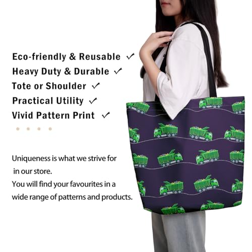 Homewish Sac Fourre Tout Enfant Camion À Ordures, Tote Bag Camion de Chantier Vert Imprimé, Sac Cabas Équipement Véhicule Voiture, Sac Fourre Tout Camions Poubelles – vue 2