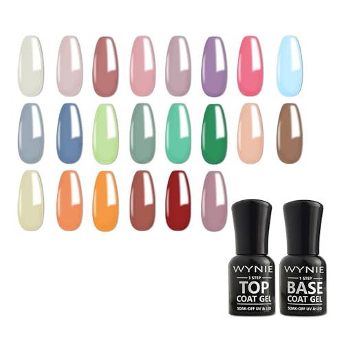 WYNIE Set de 24 Esmalte Semipermanente para Uñas, 22 Colores + Base y Top Coat, Gel UV/LED Set de Pintauñas para Manicura