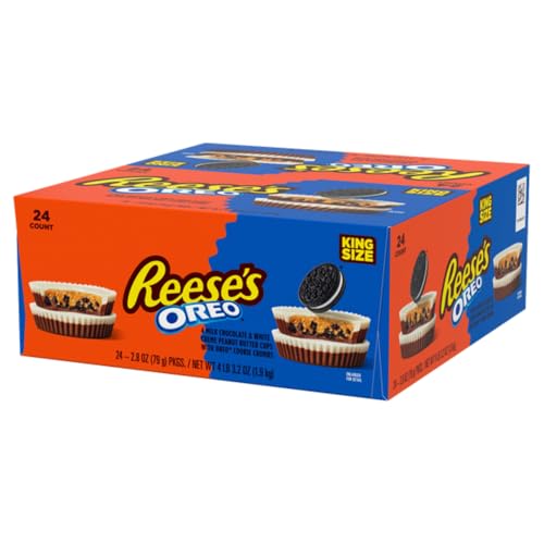 REESE'S Peanut Butter Cups with OREO Pieces King Size, 2.8 oz, Pack of 24 (4 Cups per Pack) – Milk Chocolate Candy with Peanut Butter & Crunchy OREO Cookie Bits, Individually Wrapped image 3