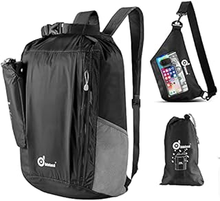 Odoland Waterproof Backpack Sack and IPX8 Dry Bag - 20L Lightweight Large Waterproof Dry Backpack and Dry Phone Pouch for Kayak Surf Paddle Boarding Camping Hiking Float Boat Fishing Black