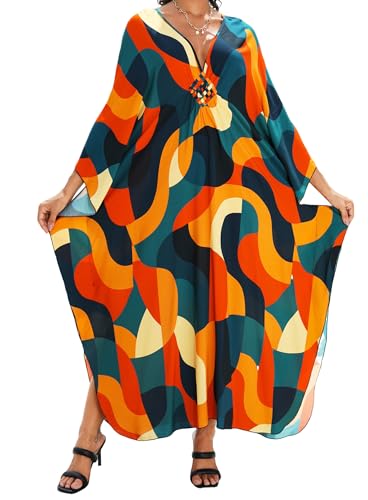 Image of Yanziliu Kaftan Dress for Women,Plus Size Hawaiian Batwing Sleeve Beach Cover Up Summer Swimsuit Dresses