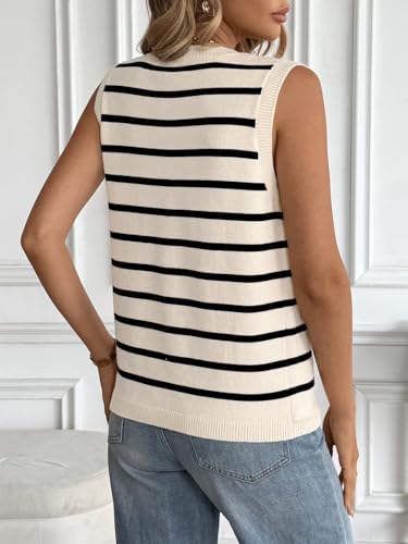 Image of LILLUSORY Womens V Neck Button Down Sleeveless Knitted Fall Sweater Vest | Soft Breathable Blend Tank Blouses for Ladies, Chic Curved Hem Preppy Outfits, Four-Season Versatile Layering Clothing Piece