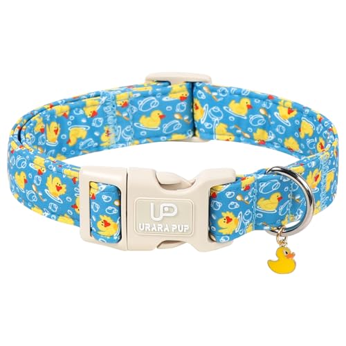Image of Adorable Duck Dog Collar,Cotton Adjustable Puppy Collar with Cute Duck Charm Pendant, Durable Quick Release Buckle, Soft Comfortable Pet Collar for Small Medium Large Girl Boy Dogs