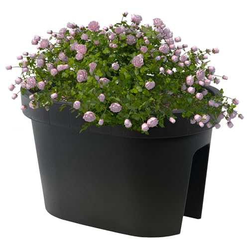 GEEZY Flower Pot, Anthracite Balcony Rail Planter, Durable Garden Fence Pot with Dual Compartments, UV Resistant, Eco-Friendly Hanging Plant Pots for Outdoor Decor, 26x40x24.5 cm