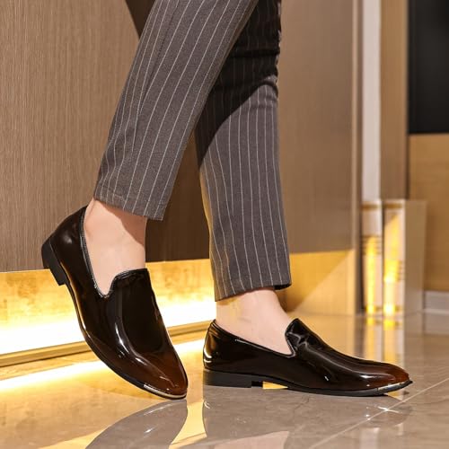 Santimon Men's Slip-On Patent Leather Loafers Elegant Polished Casual Slip-On Moccasins for Formal Dress Wedding Shoes4