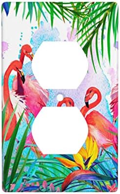 Pink Flamingos Outlet Covers Wall Plate, 1 Gang Duplex Receptacle Cover Plate Decorative Electrical Outlet Cover Plates for Bathroom Kitchen