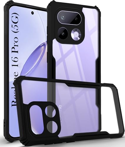 Image of Jkobi Hybrid Back Cover Case for Realme 16 Pro (Shockproof with Polycarbonate Clear Panel | Professional Black)