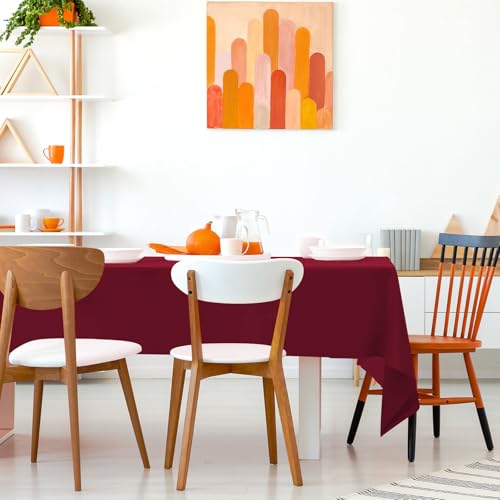 Image of Kopokita 6 Pack Burgundy Plastic Tablecloths Disposable 54 x 108 Inch | Rectangle Table Cloths, Party Table Covers for Birthday, Wedding, Valentines, Mothers Day, Christmas Decorations