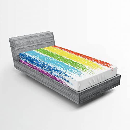 Ambesonne Crayon 2 Pack Fitted Sheet, Cheerful Pastel Painting, Bed Cover All-Round Elastic Deep Pockets 2 Pieces, Package Contains 2 Twin Size Fitted Sheets, White Green