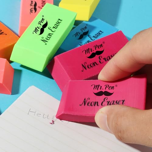Image of Mr. Pen- Pencil Eraser, 12 Pack, Neon Colors | Large Latex Free Block Erasers for School, Office, Art Sketching, Homework, Exams, Clean Smudge-Free Correction