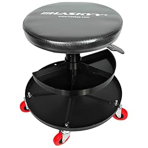 Haskyy Werkplaatskruk rolkruk | hoogte 430-580 mm I zitting gelinzet | werkplaats-kruk stoel I 135 kg | ø40 cm | 2 planken I zwart