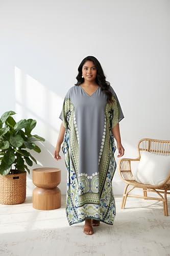 Image of Oussum Women Polyester Casual Long Plus Size Beach Caftan Cover Up Maxi Dress 1X-3X Summer Kaftan Dresses for Women