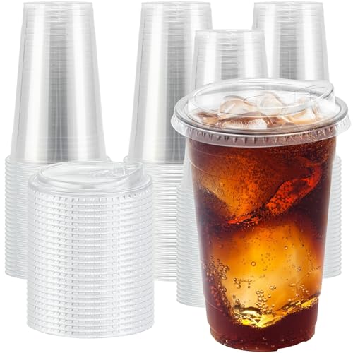 Clawsoff 20 oz 100 Pack Clear Plastic Cups with Lids Sturdy Iced Coffee Cups with Sip Lids Disposable Food Safe Smoothie Cup for Cold Drinks Juice Milkshake