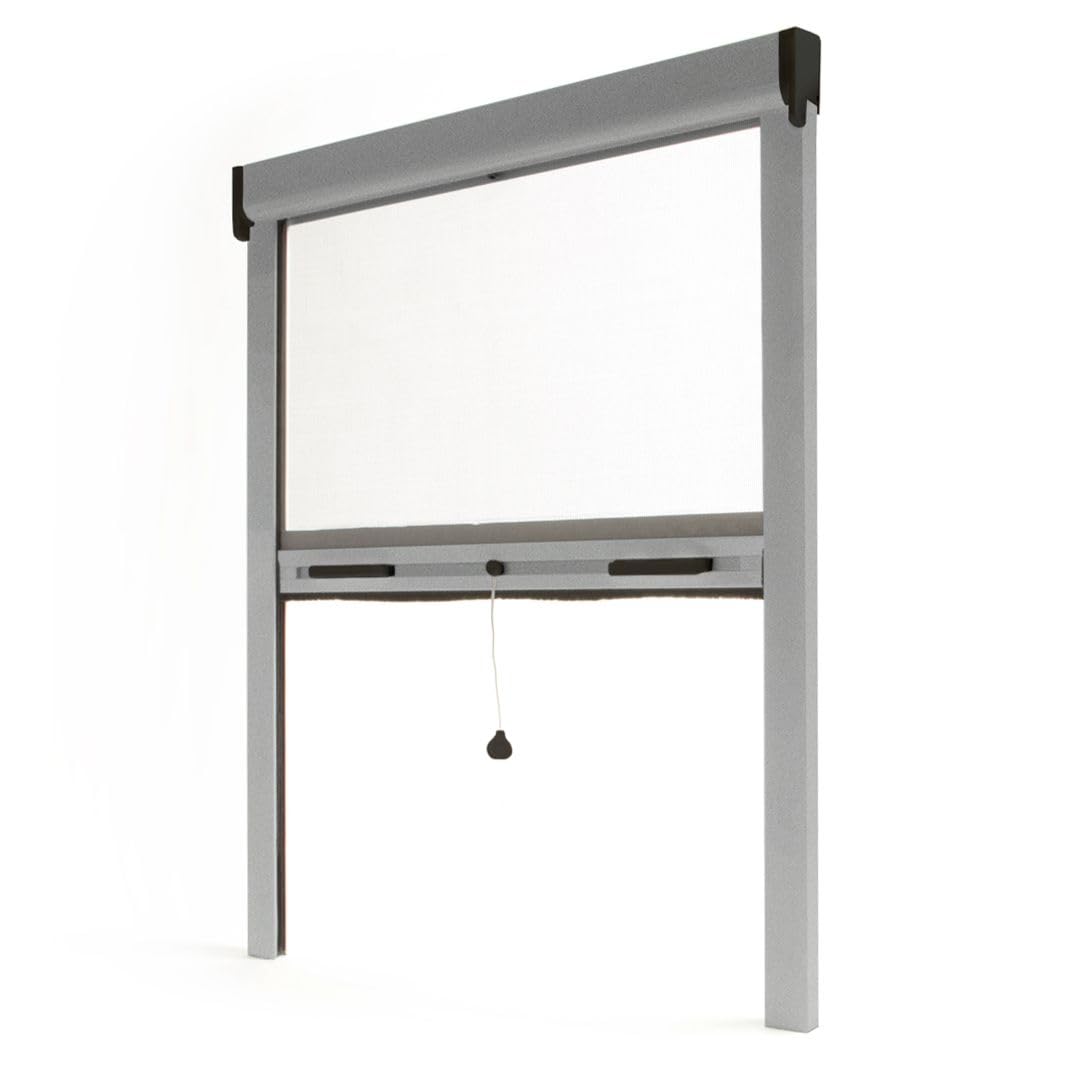 Avosdim Insektenschutz-Rollo für Fenster, Aluminium, Luxe, 160 x 100 cm, zuschneidbar, Grau strukturiert, 7038, Schutz gegen Insekten