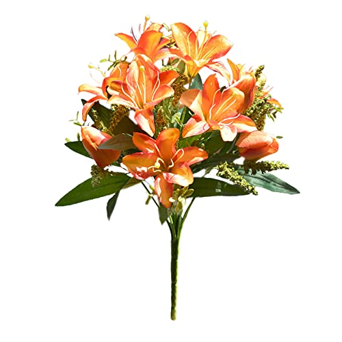 Panonw Confezione da 2 bouquet di tulipani artificiali, realistici, in finta seta, decorazione floreale per casa, ufficio, feste, cimitero (arancione)