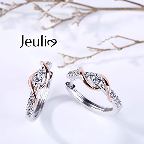 Image of Jeulia 925 Sterling Silver Small Hoop Earrings Round Cut White Diamond Endless Stud Earrings hypoallergenic Earrings for Women Valentine Birthday Festival Gift
