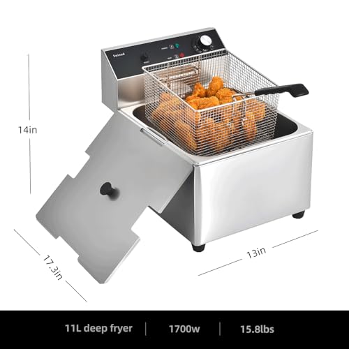 Commercial Deep Fryer with Basket, 1700w 11.6Qt 0.6mm Thickened Stainless Steel Countertop Electric Fryer for Home and Commercial Use, Oil Fryer with Double Overheat Protection - Image 4