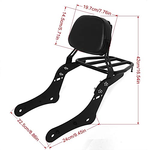 COPART Abnehmbare Beifahrer-Rückenlehne Sissy Bar für Kawasaki Vulcan S 650 VN650 2015-2019 (mit Gepäckträger, Schwarz, Stahl, Kunstleder)