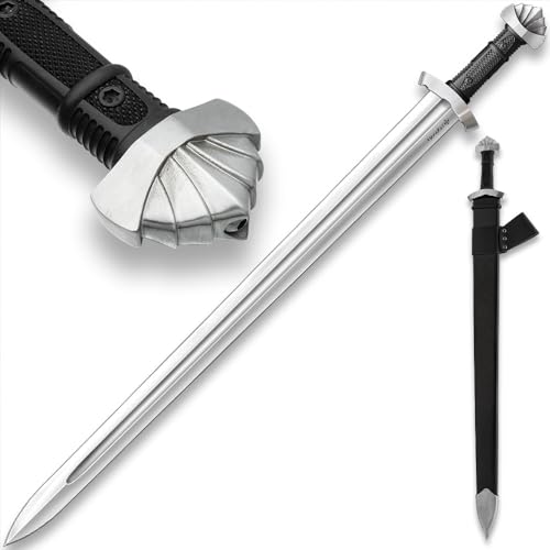 Honshu Viking Sword with Scabbard | 4MM Thick 1060 Carbon Steel Blade | Black Thermoplastic Rubber Handle | Tactical Update of Classic Viking Craftmasnhsip | 38 ½
