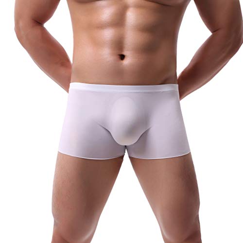 ZEELIY Caleçons Homme Boxer Soie Glacée Ultra Doux, Lingerie Taille Moyenne Couleurs Unie Respirant Confortale Underwear Élastique Invisible Short Dessous Blanc L