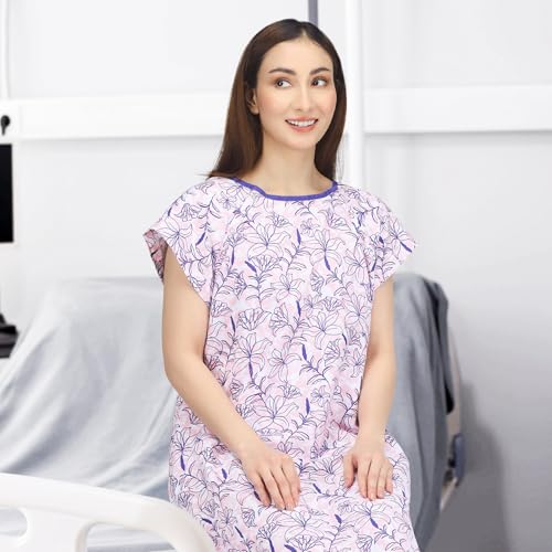 Bata de hospital para mujer idónea para maternidad y postoperatorio rosa Vines L XL 7