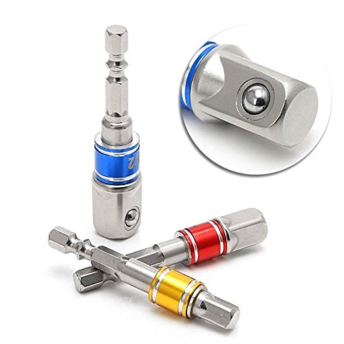 Impact Grade Socket Adapter/Extension Set Turns Power Drill Into High Speed Nut Driver,1/4-Inch Hex Shank To Drive For Adapters To Use With Drill Chucks, Sizes 1/4" 3/8" 1/2", Cr-V, 3-Piece #TOP7