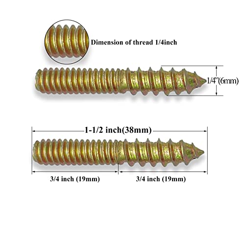 Image of 12 Pack 1 /4-20 x 1-1 /2 Inch Hanger Bolts 1 /4-20 inch Double Headed Bolts 1 /4 Wood Dowel Screw Self-Tapping Screw Hanger Bolts for Furniture Double Head Threaded Rods Bolt 37mm Length