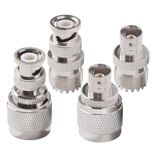 Image of KUOQIY 4 PCS Copper BNC to UHF Adapter Kit, BNC to UHF PL259 SO239 Coaxial Connector, for Antennas, Coaxial Cable