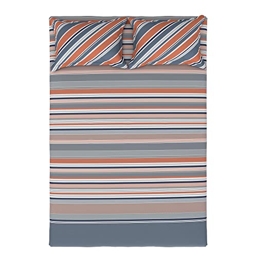 Image of myTrident Home Essential Stripe Collection 144 TC, 100% Cotton Bedsheet with 1 Pillow Cover, Single Size - 152 x 228 cm, Albert