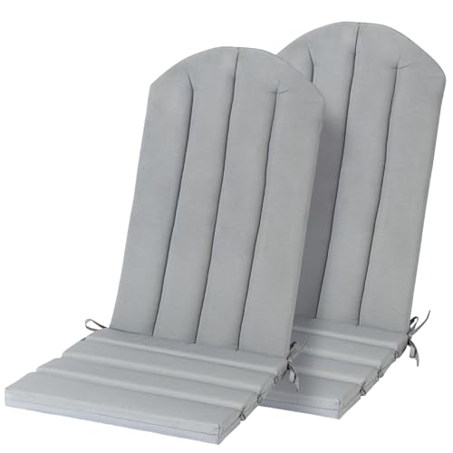 Minventiss Adirondack Chair Cushion Set of 2 Indoor Outdoor Furniture Cushions Rocking Chair Cushions with Straps Replacement Folding Patio Chair Pad,19.7x18.9x1.5 Inch（Grey）