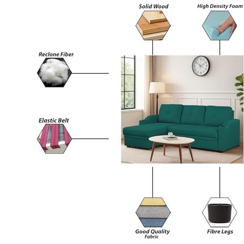 Image of Casaliving Ravonna LHS 4 Seater L Shape Corner Sofa Cum Bed for Living Room (Pine Fabric) Premium Fabric Sofa