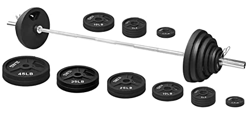 Signature Fitness Cast Iron Olympic 2-Inch Weight Plates Including 7Ft Olympic Barbell, 325-Pound Set (280 Pounds Plates + 45 Pounds Barbell), Multiple Packages, Style #7 #TOP2