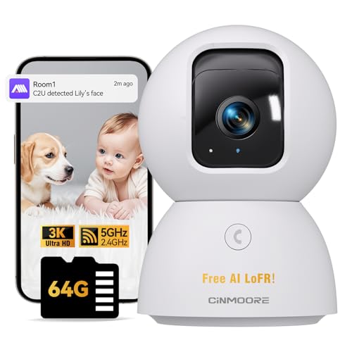 5G Security Camera Indoor, 3K Pet/Dog Camera with Speaker/Phone App, PTZ WiFi Baby Monitor Cameras for Home Security, 0-Glow Night Vision 2-Way Talk, AI Tracking Facial Recognition Time Laps