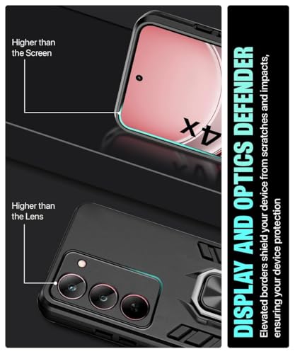 Image of AIBEX Armor Back Cover Compatible for Realme Narzo 80X 5G / Realme P3X 5G / Realme 14X 5G| Rugged Shockproof Case with Ring Holder & Kickstand | Military-Grade Protection | Magnetic Car Mount