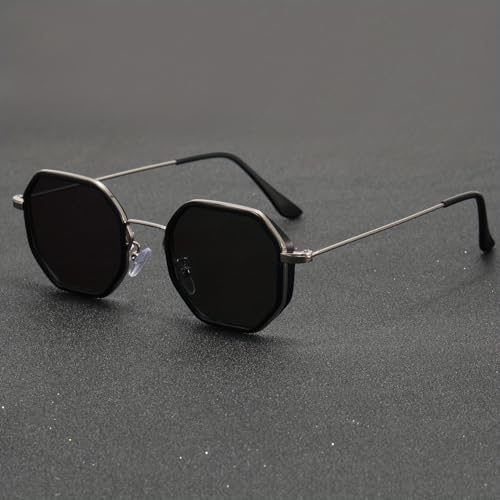 Square Sunglasses for Women Men Retro Octagon Metal Sun Glasses Vintage Polygon Shades