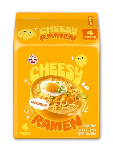 Cheesy Ramen - Cheddar Soup Ramen | Mild Kick, Creamy & Savory Korean Noodles | 3.92 oz (Pack of 4)