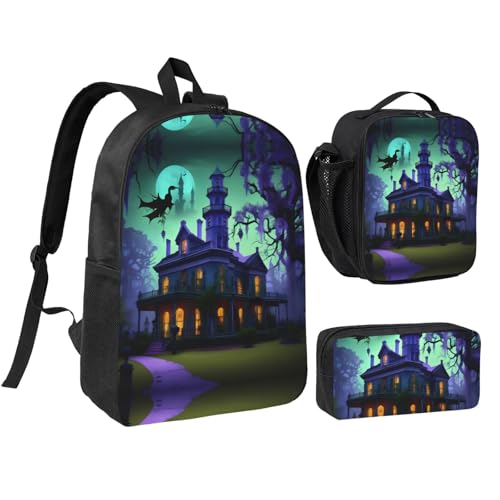 Sac à dos noir de 43 cm grand format avec trousse et sac déjeuner isotherme