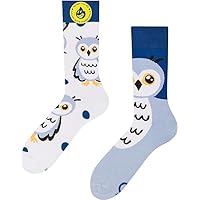 Dedoles Unisex Socks for Women, Men & Kids Cotton Funny Designs Football Bicycle Horses Plants Firefighter Gift Mismatched, Design: Snow Owl, Colour: Blue, Size: 5-7.5 W / 6-8 M UK